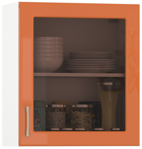 шкаф навесной 600 витрина 1 дверь кухня сандра манго глянец/белый в Нижнем Новгороде