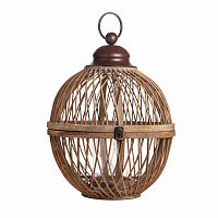 подсвечник-фонарь круглый деревянный большой со стеклом bamboo, 40 см в Нижнем Новгороде