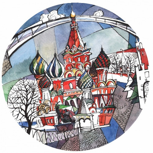 тарелка сувенирная собор василия блаженного. вечер в Нижнем Новгороде
